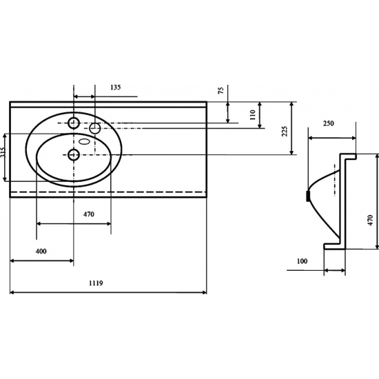 Раковина АКВАТОН Отель 3/120 левая с навесами и диспенсером