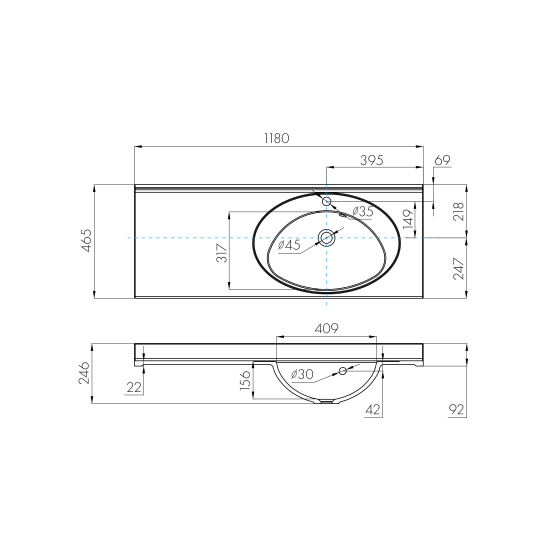 Раковина АКВАТОН Отель 3/120 правая с навесами и диспенсером