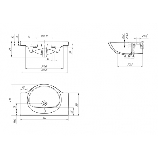 Раковина CERSANIT Erica 70