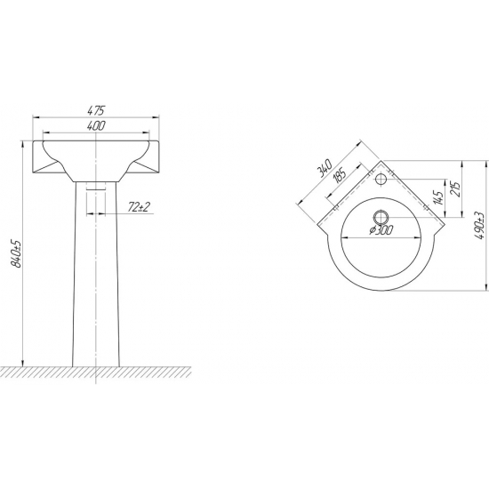 Раковина DIWO Псков 0100 угловая, с пьедесталом