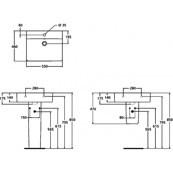 Раковина IDEAL STANDARD Connect Cube 55 см, E784401 с пьедесталом