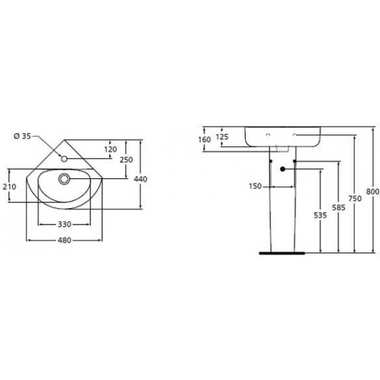 Раковина IDEAL STANDARD Connect угловая 45 см