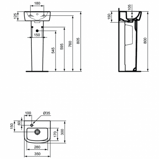 Раковина IDEAL STANDARD Tempo 35х30 см левая T056801
