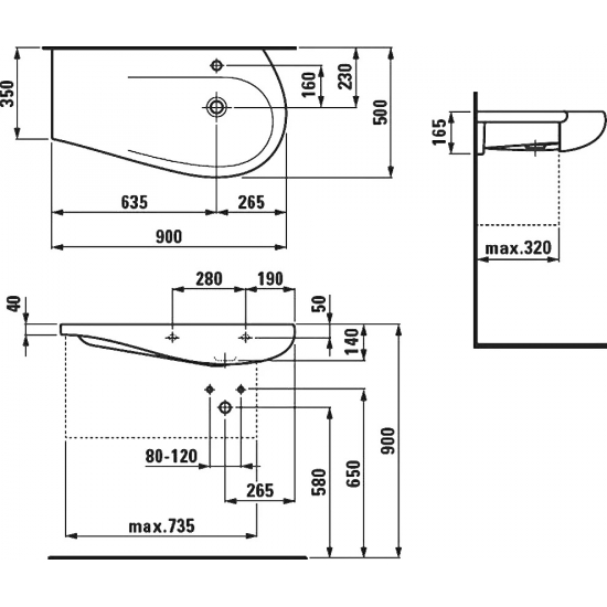 Раковина LAUFEN Alessi 90 см 8.1497.6.400.104.1