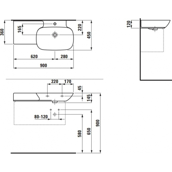 Раковина LAUFEN Ino 90 см 8.1330.1.000.104.1, полочка слева