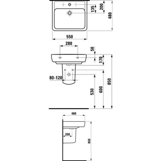 Раковина LAUFEN Pro 55 см 8.1895.1.000.104.1 с пьедесталом