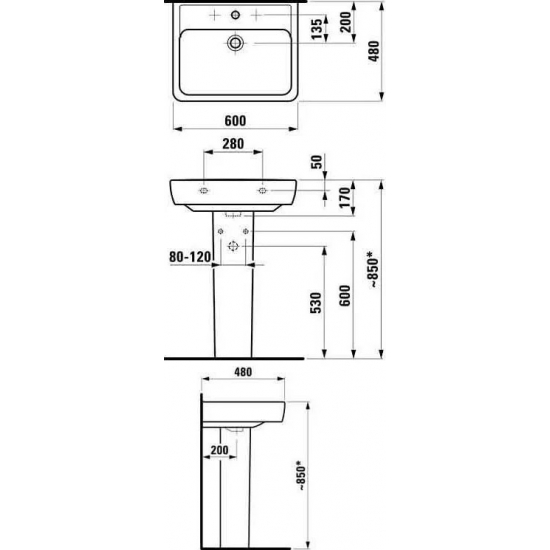 Раковина LAUFEN Pro 60 см 8.1895.2.000.104.1 с полупьедесталом