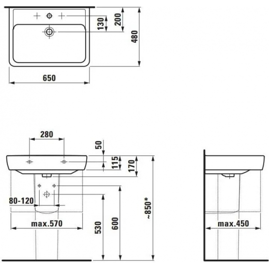 Раковина LAUFEN Pro 65 см 8.1895.3.000.104.1 с пьедесталом