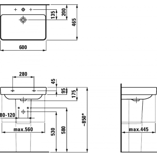 Раковина LAUFEN Pro S 60 см 8.1096.3.000.104.1, с полупьедесталом