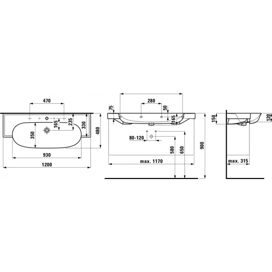 Раковина LAUFEN The New Classic 120 см 8.1385.8.000.104.1 