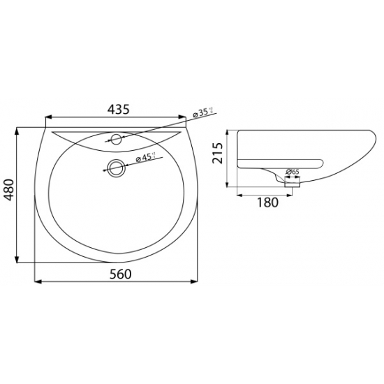 Раковина ЛОБНЕНСКИЙ СТРОЙФАРФОР Оптима 56 с переливом с отверстием