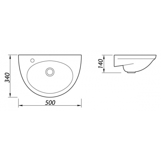 Раковина ЛОБНЕНСКИЙ СТРОЙФАРФОР Уют 50 с отверстием под смеситель слева