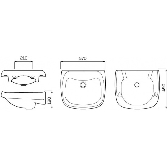 Раковина ЛОБНЕНСКИЙ СТРОЙФАРФОР Водолей 57 без отверстия под смеситель