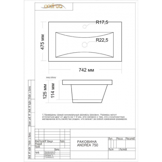 Раковина мебельная ANDREA  Andrea 75 