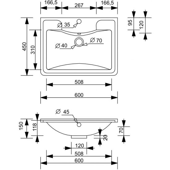 Раковина мебельная ANDREA  Atlantica 60 для тумб Токио