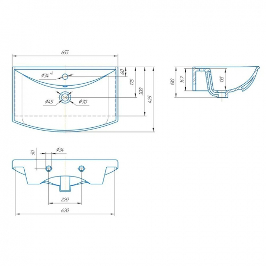 Раковина мебельная KIROVIT Стиль 65