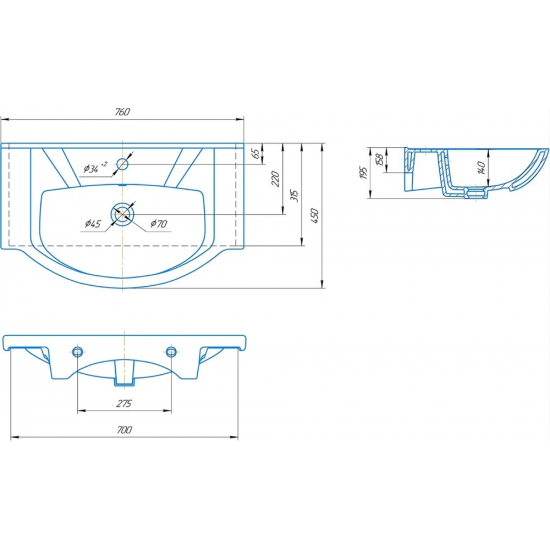 Раковина мебельная ROSA Элеганс 75