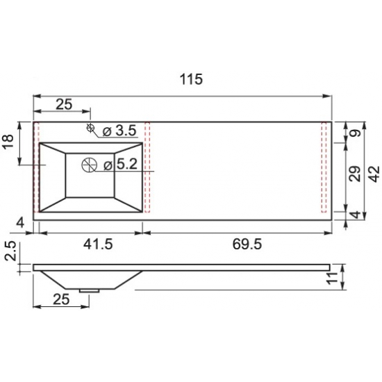 Раковина над стиральной машиной DOLOMITE Гриджио 115 L левая