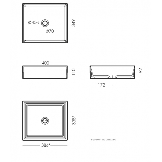 Раковина накладная SANITA LUXE Novel Slim 40 