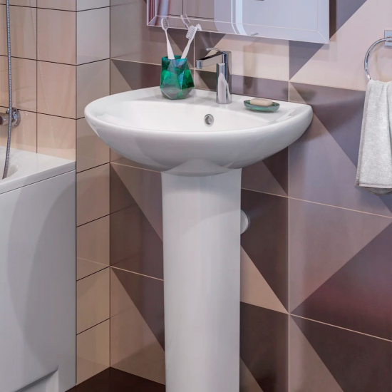 Раковина SANITA Аттика 55 белая, с пьедесталом