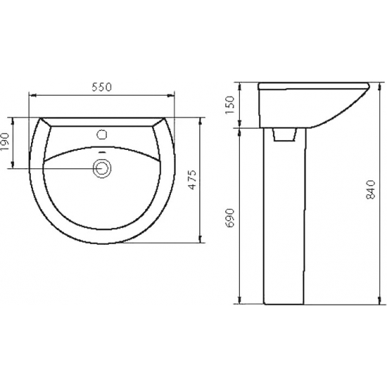 Раковина SANITA Аттика 55 белая, с пьедесталом