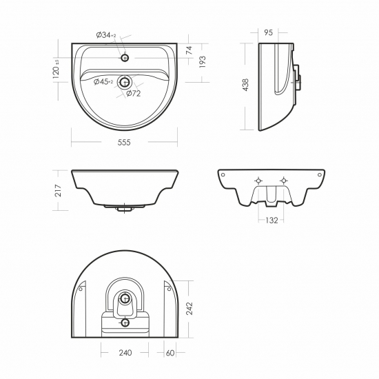 Раковина SANITA Эталон 55 белая, с пьедесталом