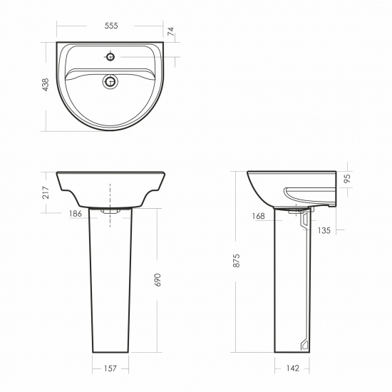 Раковина SANITA Эталон 55 белая, с пьедесталом