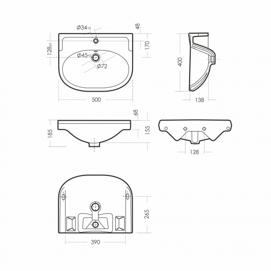 Раковина SANITA Комфорт 48 белая, с пьедесталом