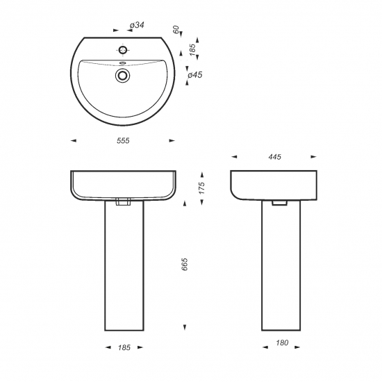 Раковина SANITA LUXE Best 56 c пьедесталом