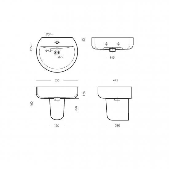Раковина SANITA LUXE Best 56 c полупьедесталом 