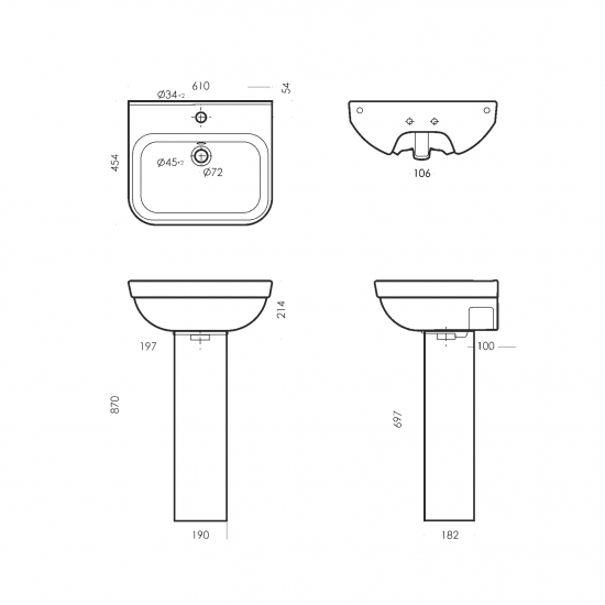 Раковина SANITA LUXE Next 60 c пьедесталом