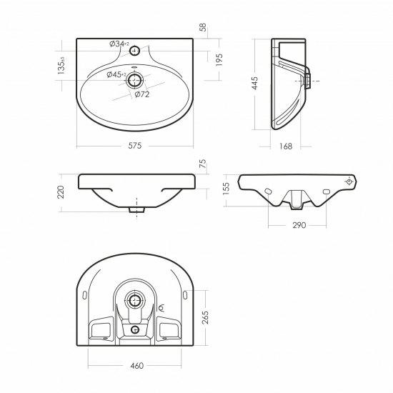 Раковина SANITA Самарский 55 белая, с пьедесталом
