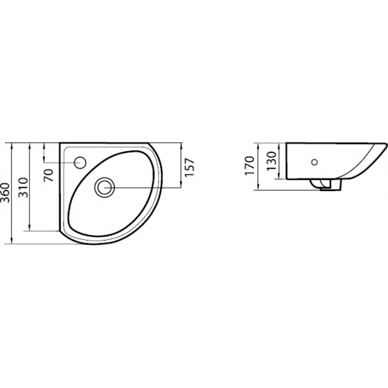 Раковина SANITA Веер 36x36 угловая