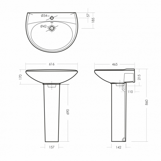 Раковина SANITA Виктория 60 белая, с пьедесталом