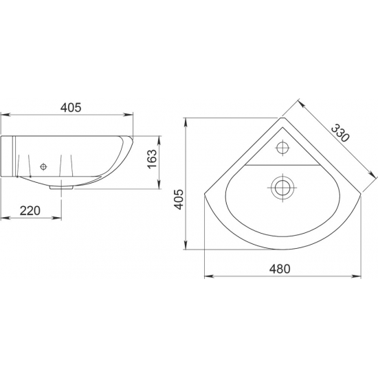 Раковина SANTERI Радиан угловая, на одно отверстие