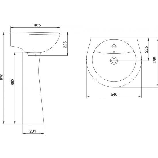 Раковина SANTERI Соната 50 см на белая, с пьедесталом