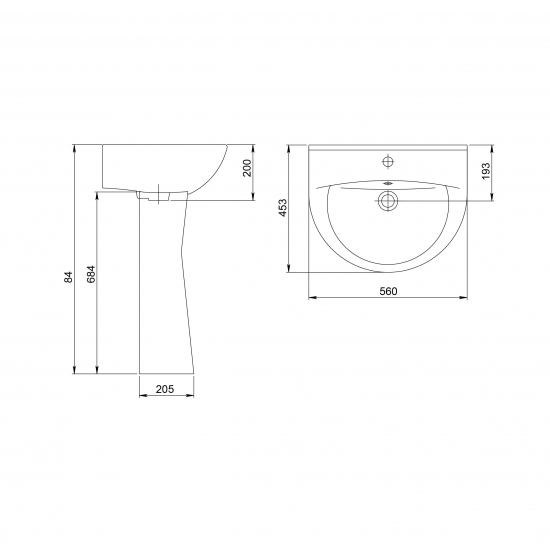 Раковина SANTERI Виктория 55,5 см белая с пьедесталом 