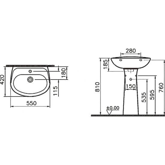 Раковина VITRA Normus 55 см 9600B003 с пьедесталом