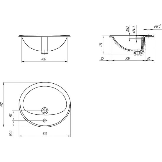 Раковина встраиваемая CERSANIT Calla 54