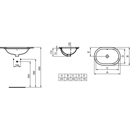 Раковина встраиваемая IDEAL STANDARD Connect 55 см E504801