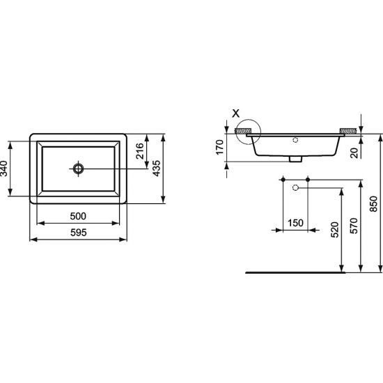 Раковина встраиваемая IDEAL STANDARD Strada 59 см K077901