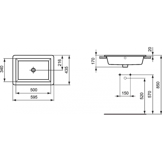 Раковина встраиваемая IDEAL STANDARD Strada 59 см K078001
