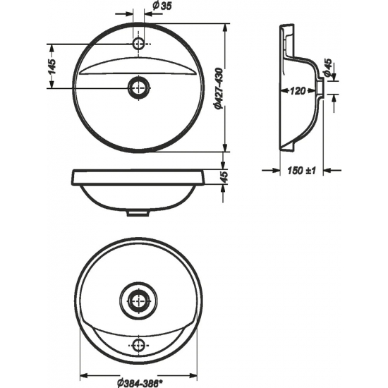 Раковина встраиваемая SANITA LUXE Art 43 врезная