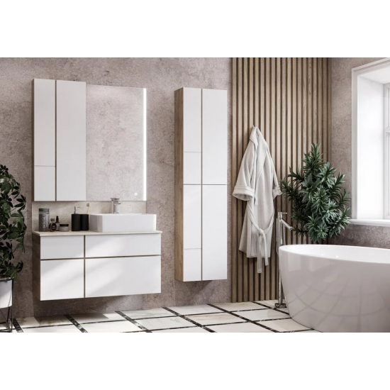 Шкаф навесной АКВАТОН Мишель дуб эндгрейн, белый