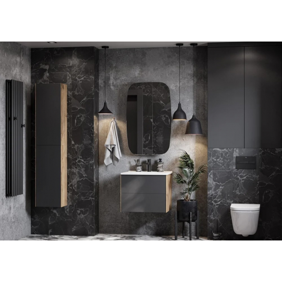 Шкаф навесной АКВАТОН Сохо 35 дуб веллингтон, графит софт