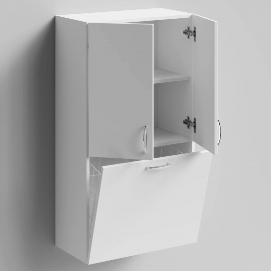 Шкаф навесной VOD-OK 60 над стиральной машиной, с бельевой корзиной, белый