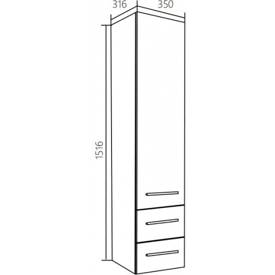 Шкаф-пенал 1МАРКА Соната 35П с 1 дверцей и 2 ящиками, белый глянец