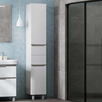 Шкаф-пенал АКВАТОН Дакота белый/выбеленное дерево с бельевой корзиной