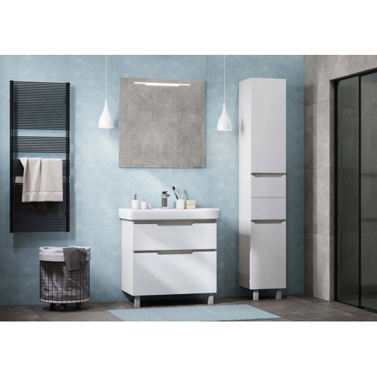 Шкаф-пенал АКВАТОН Дакота белый/выбеленное дерево с бельевой корзиной