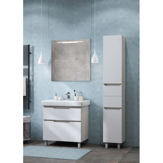 Шкаф-пенал АКВАТОН Дакота белый/выбеленное дерево с бельевой корзиной